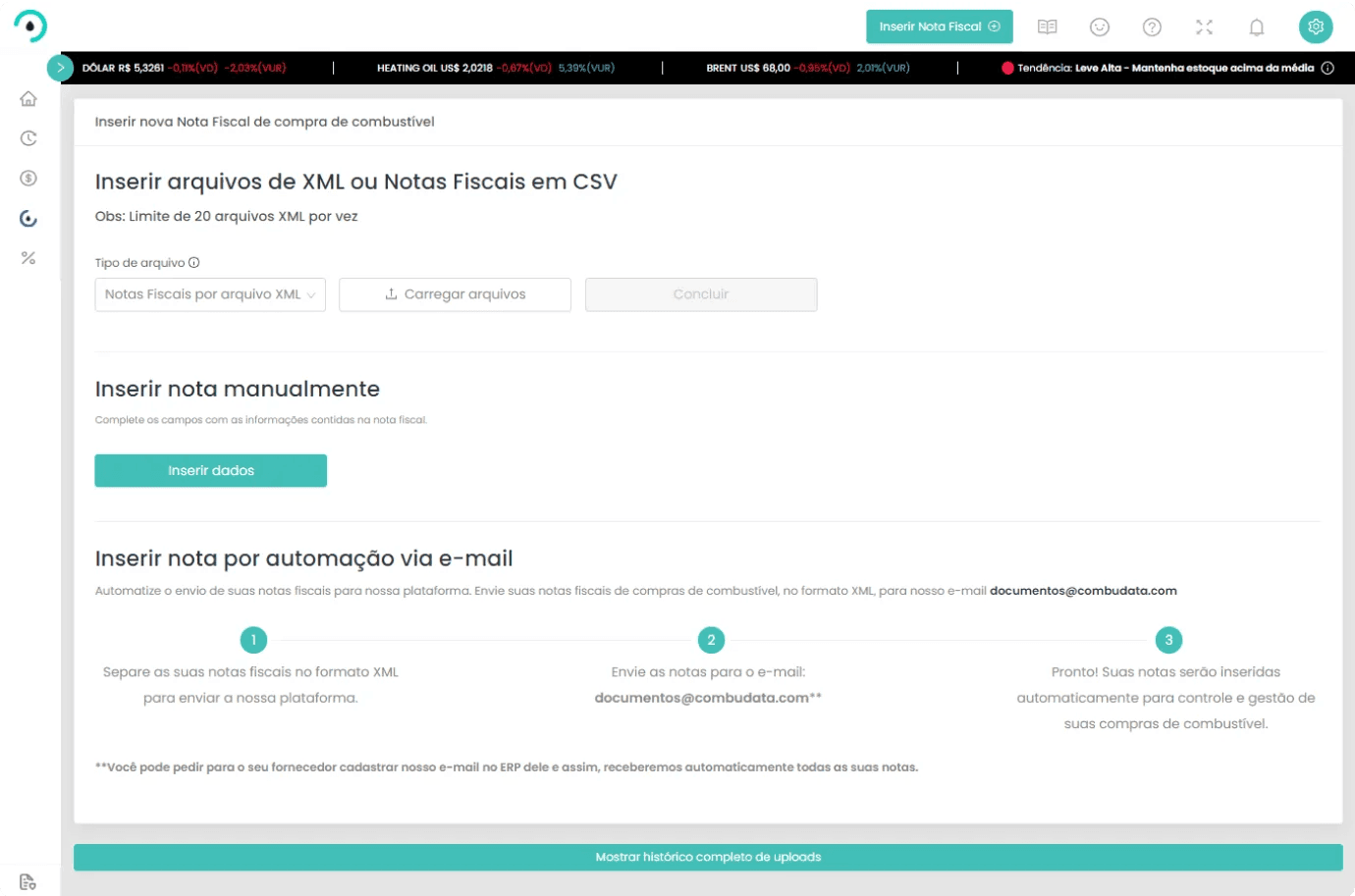 Combudata - Inserir nota fiscal via upload